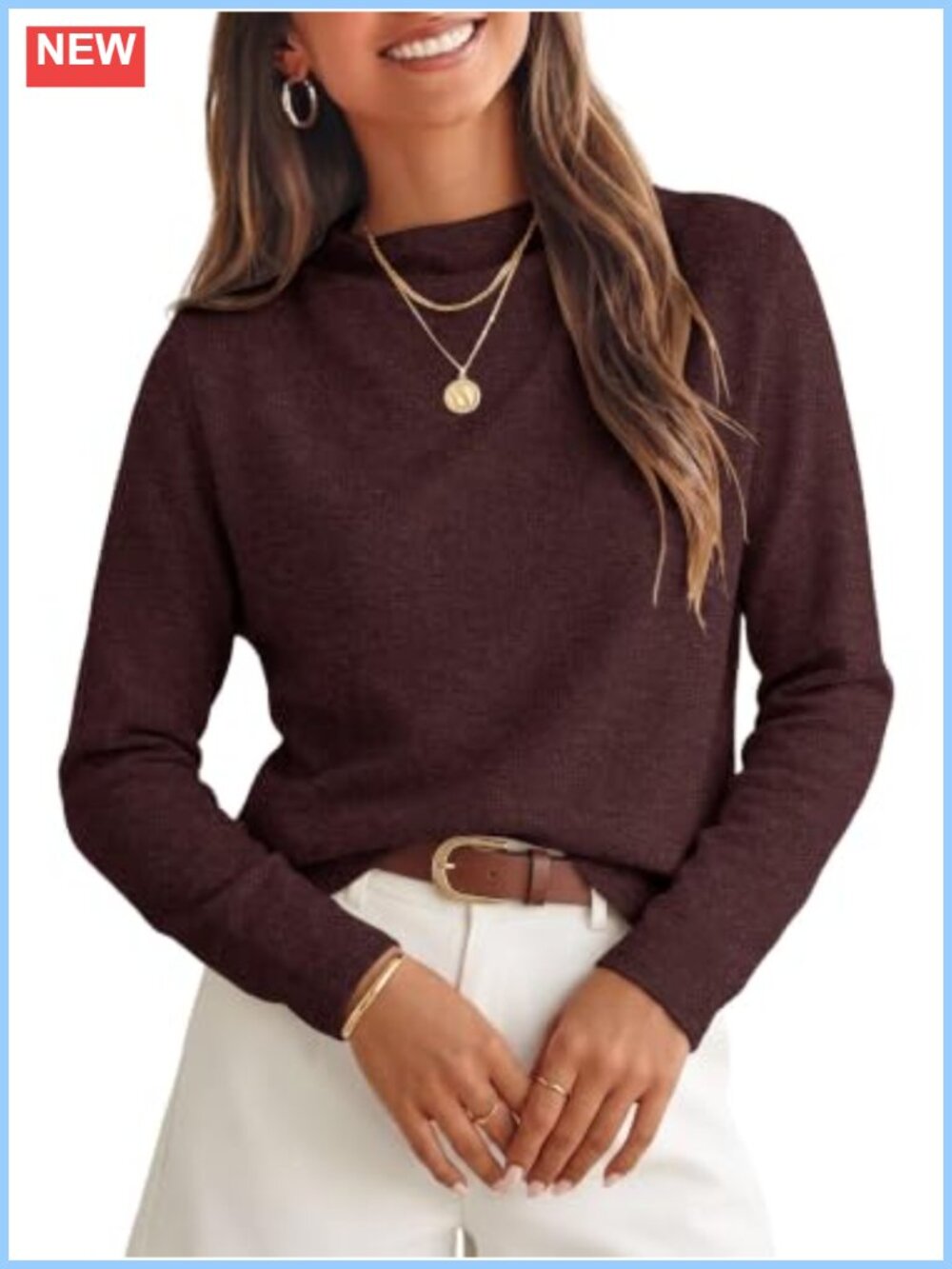Mock Neck Long Sleeve Pullover Sweater Lightweight Knit Top